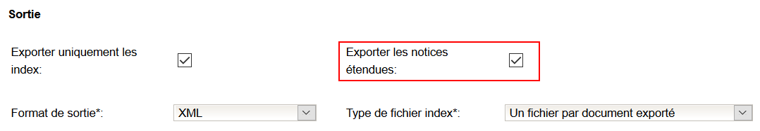 Export notices étendues